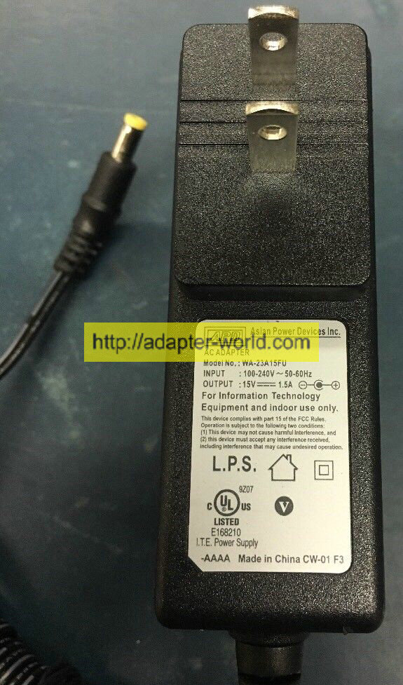 *100% Brand NEW* APD 15V 1.5A 22.5W WA-23A15FU AC/DC Adapter Charger UL-Listed Power Supply Free shipping!